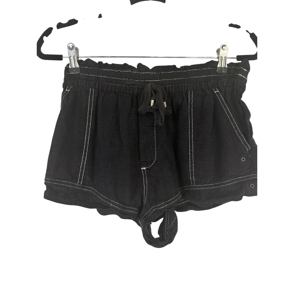 Anthropologie Black Paperbag Waist Shorts Contrast Stitch Linen Blend Small